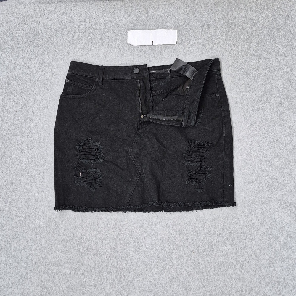 Volcom Women Skirt XL (12)‎ Black Denim Cutoff High Rise Grunge Frayed Hem
